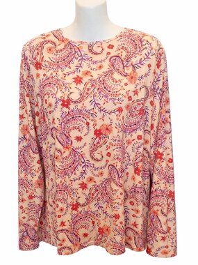 Women Lands End UPF 50 Long Sleeve Sun/Rash Guard, Size: Lg Long 14/16 Paisley